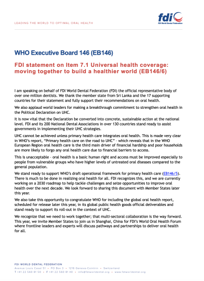 WHO EB146 - FDI statement on Item 7.1