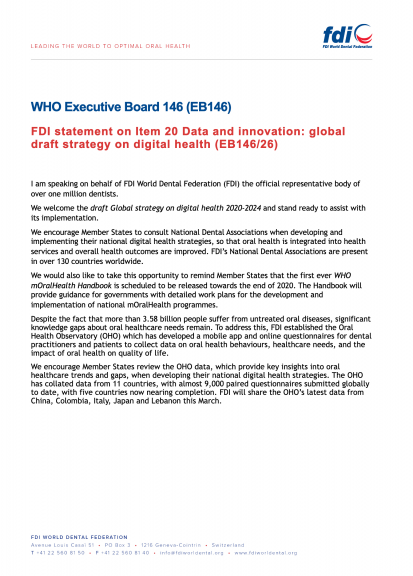 WHO EB146 - FDI statement on Item 20
