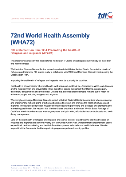 WHA72 - Promoting the health of refugees and migrants